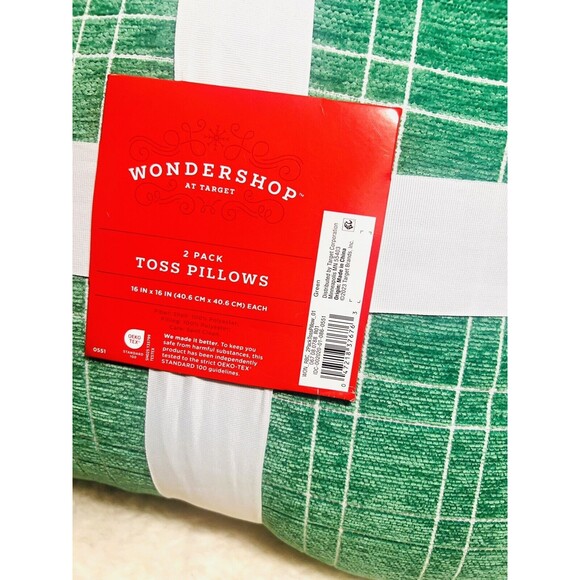 2pk Plaid Christmas Throw Pillow Green/Ivory Checkered Square - Wondershop - Picture 3 of 4